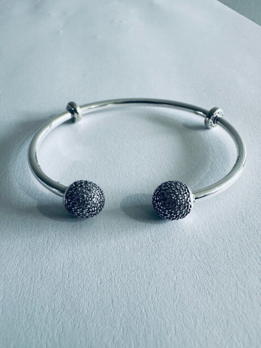 NEW Authentic Pandora Sterling Silver Open Bangle SILVER PAVE Ball